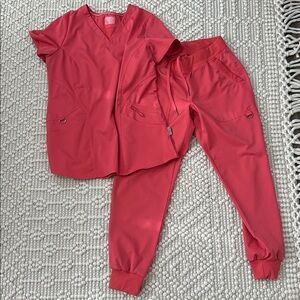 Ava Therese coral scrub set by Zavaté Apparel